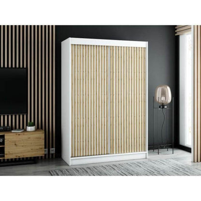 Gloucester I 150cm Sliding Door Wardrobe Strips Design - Black, Artisan Oak, White