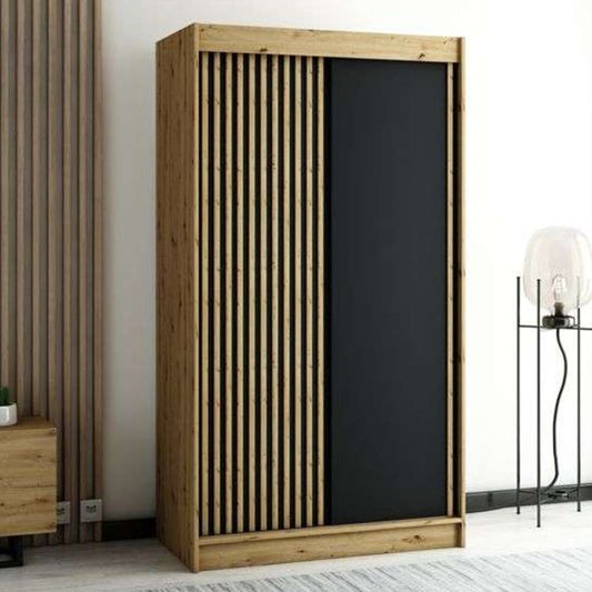 Gloucester 120cm Sliding Door Wardrobe Strips Design - Artisan Oak, Black, White