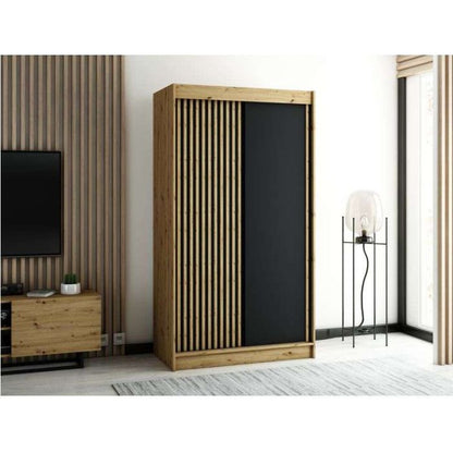 Gloucester 120cm Sliding Door Wardrobe Strips Design - Artisan Oak, Black, White