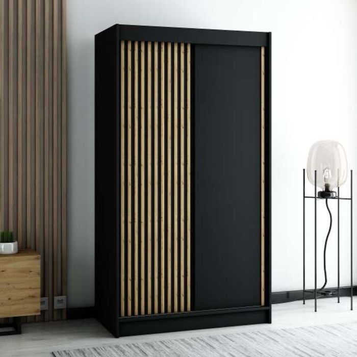 Gloucester 120cm Sliding Door Wardrobe Strips Design - Black, Artisan Oak, White