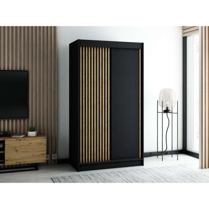 Gloucester 120cm Sliding Door Wardrobe Strips Design - Black, Artisan Oak, White