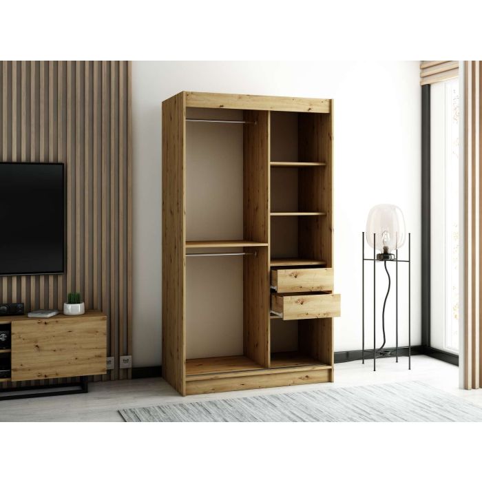 Gloucester 120cm Sliding Door Wardrobe Strips Design - Black, Artisan Oak, White