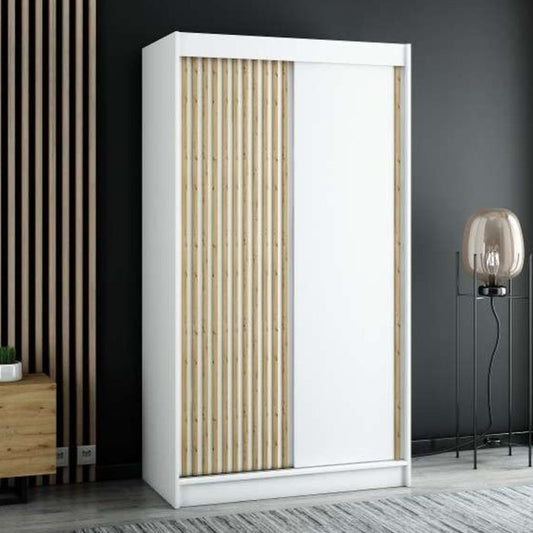 Gloucester 120cm Sliding Door Wardrobe Strips Design - White, Black, Artisan Oak 