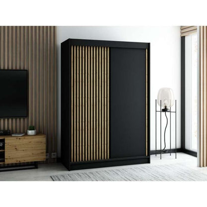 Gloucester 150cm Sliding Door Wardrobe Strips Design - White, Black, Artisan Oak