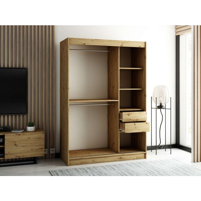 Gloucester 150cm Sliding Door Wardrobe Strips Design - Black, White, Artisan Oak