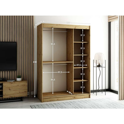 Gloucester 150cm Sliding Door Wardrobe Strips Design - Black, White, Artisan Oak