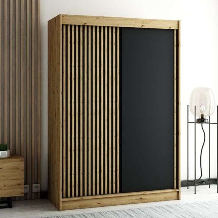 Gloucester 150cm Sliding Door Wardrobe Strips Design - Artisan Oak, Black, White