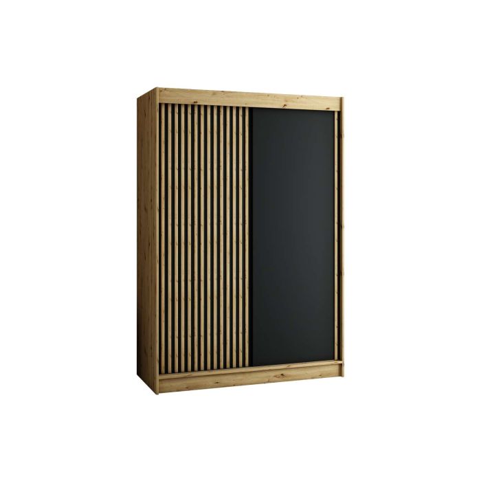 Gloucester 150cm Sliding Door Wardrobe Strips Design - Artisan Oak, Black, White