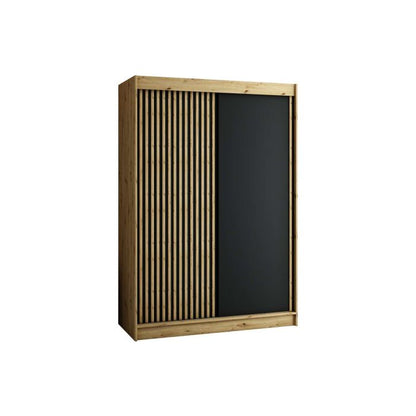 Gloucester 150cm Sliding Door Wardrobe Strips Design - Artisan Oak, Black, White