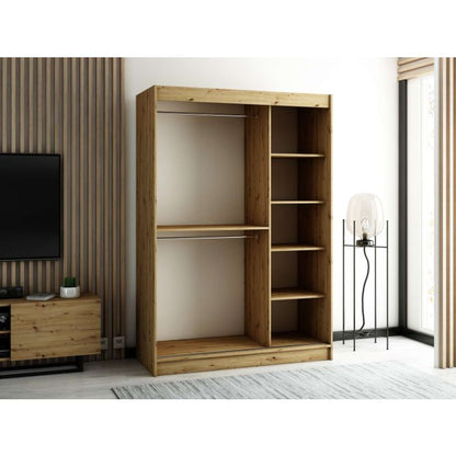 Gloucester 150cm Sliding Door Wardrobe Strips Design - Artisan Oak, Black, White