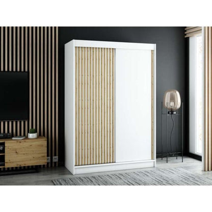 Gloucester 150cm Sliding Door Wardrobe Strips Design - Artisan Oak, Black, White