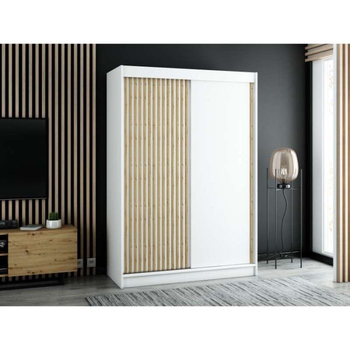 Gloucester 150cm Sliding Door Wardrobe Strips Design - White, Black, Artisan Oak