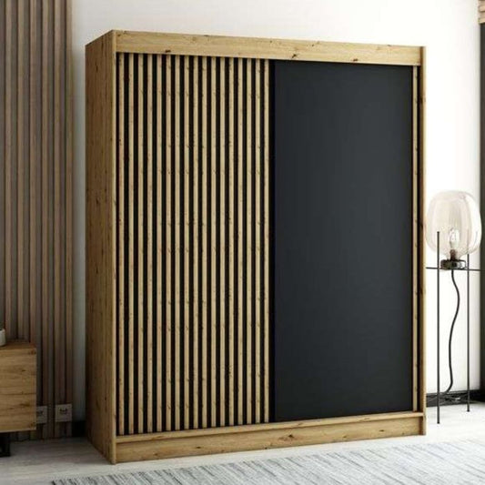Gloucester 180cm Sliding 2 Door Wardrobe Strips Design - Artisan Oak