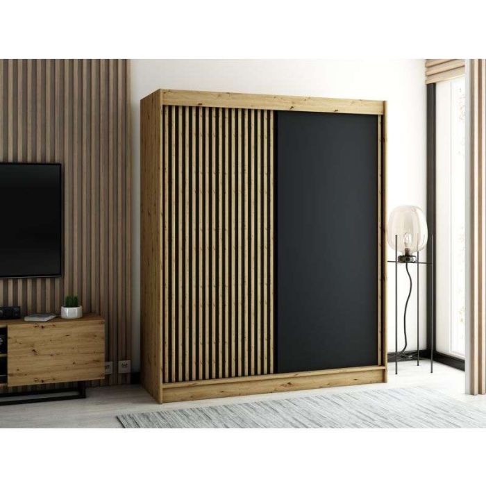 Gloucester 180cm Sliding 2 Door Wardrobe Strips Design - Artisan Oak