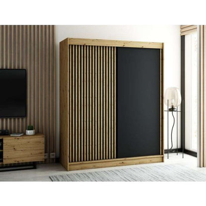 Gloucester 180cm Sliding 2 Door Wardrobe Strips Design - Artisan Oak