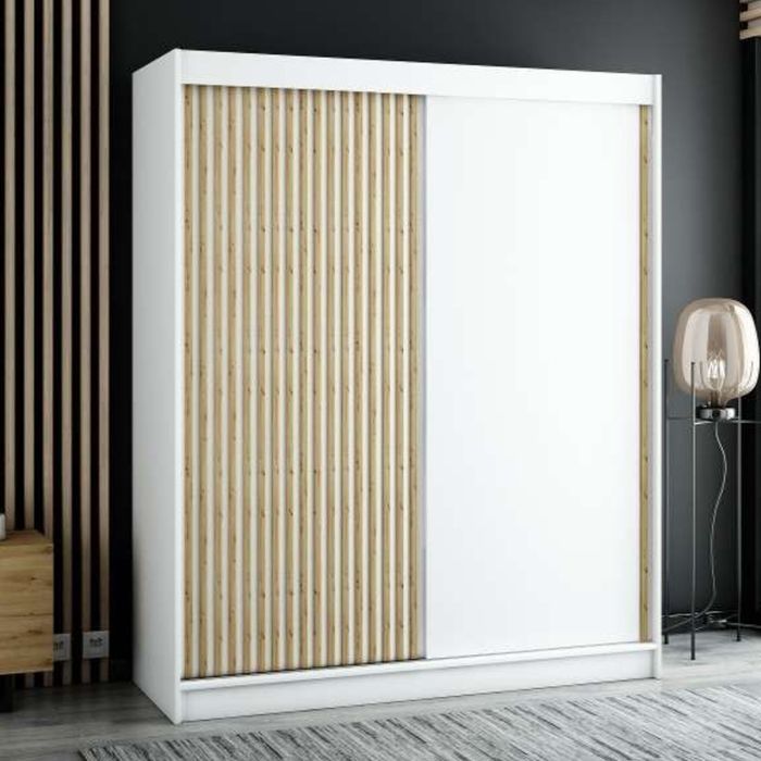 Gloucester 180cm Sliding 2 Door Wardrobe Strips Design - White