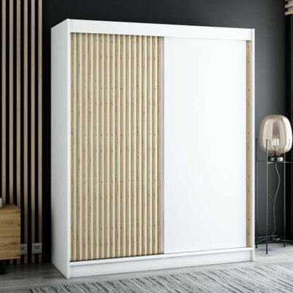 Gloucester 180cm Sliding 2 Door Wardrobe Strips Design - White