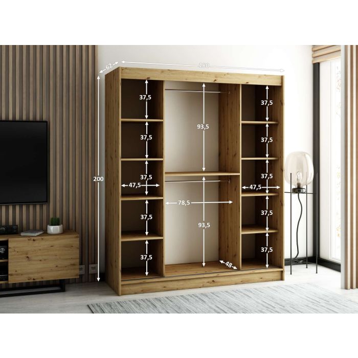 Gloucester 180cm Sliding 2 Door Wardrobe Strips Design - White