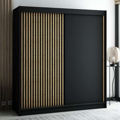 Gloucester 200cm  Sliding Door Wardrobe Strips Design - Black, White, Artisan Oak