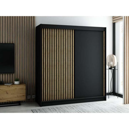 Gloucester 200cm  Sliding Door Wardrobe Strips Design - Black, White, Artisan Oak
