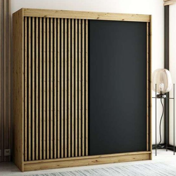 Gloucester 200cm  Sliding Door Wardrobe Strips Design - White, Black, Artisan Oak