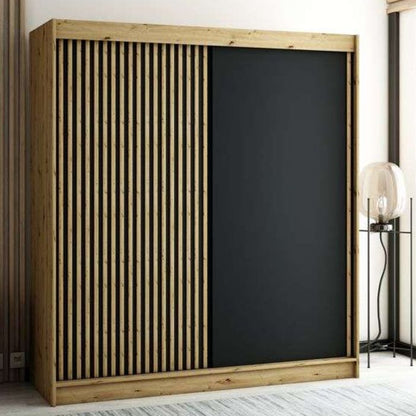 Gloucester 200cm  Sliding Door Wardrobe Strips Design - White, Black, Artisan Oak