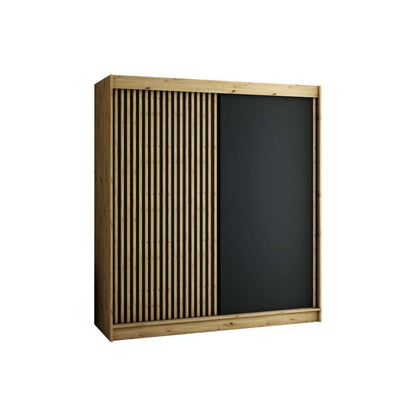 Gloucester 200cm  Sliding Door Wardrobe Strips Design -  Artisan Oak, Black, White