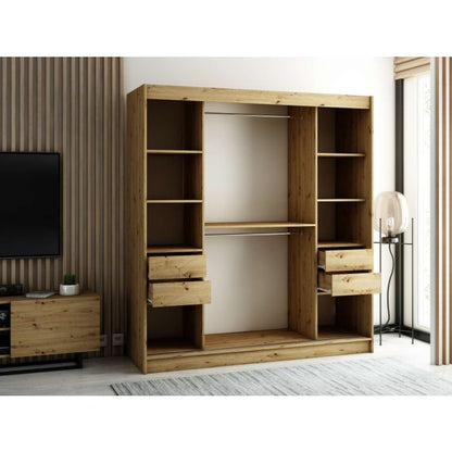 Gloucester 200cm  Sliding Door Wardrobe Strips Design -  Artisan Oak, Black, White