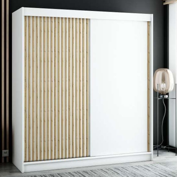Gloucester 200cm  Sliding Door Wardrobe Strips Design -  Artisan Oak, Black, White
