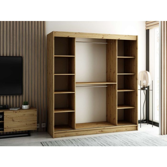 Gloucester 200cm  Sliding Door Wardrobe Strips Design - White, Black, Artisan Oak