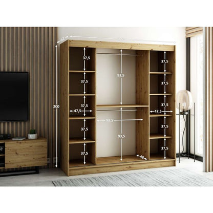 Gloucester 200cm  Sliding Door Wardrobe Strips Design - White, Black, Artisan Oak