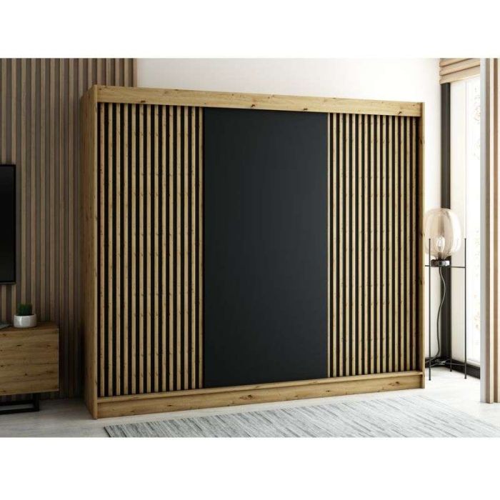 Gloucester 250cm Sliding 3 Door Wardrobe Strips Design -  Artisan Oak