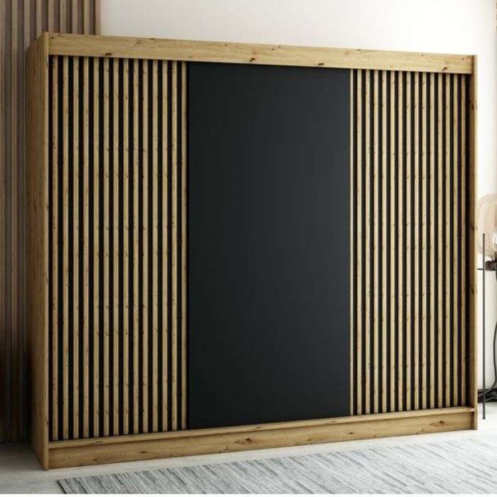 Gloucester 250cm Sliding 3 Door Wardrobe Strips Design -  Artisan Oak