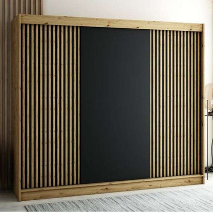 Gloucester 250cm Sliding 3 Door Wardrobe Strips Design -  Artisan Oak