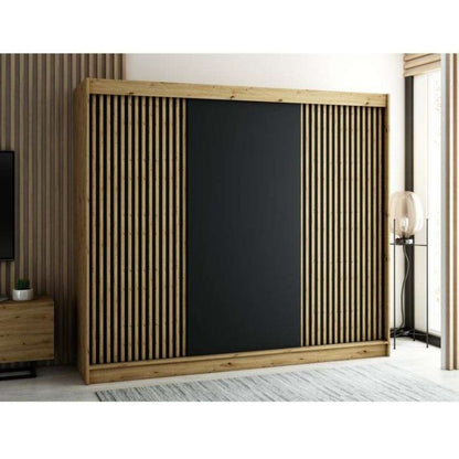 Gloucester 250cm Sliding Door Wardrobe Strips Design -  White, Black, Artisan Oak