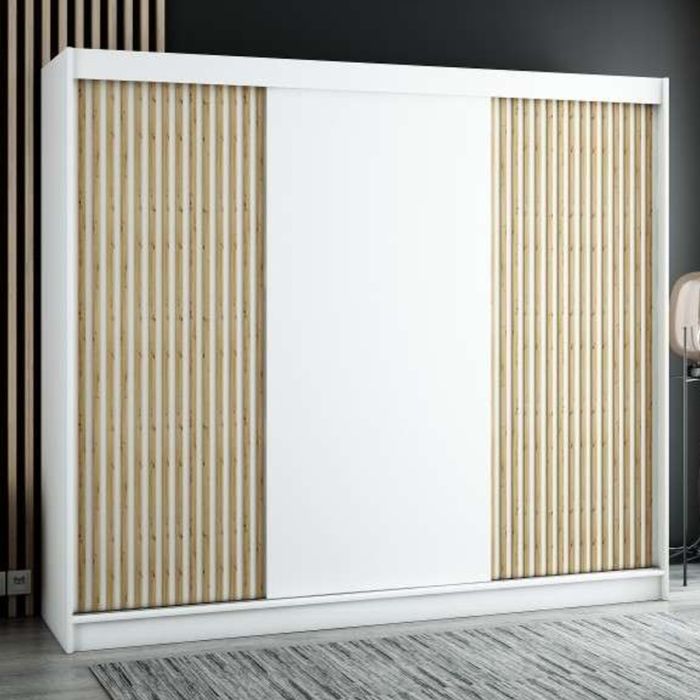 Gloucester 250cm Sliding Door Wardrobe Strips Design -  White, Black, Artisan Oak