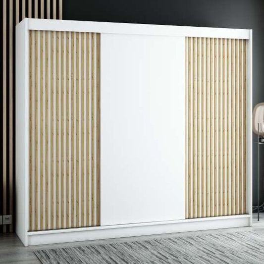 Gloucester 250cm Sliding Door Wardrobe Strips Design -  White, Black, Artisan Oak