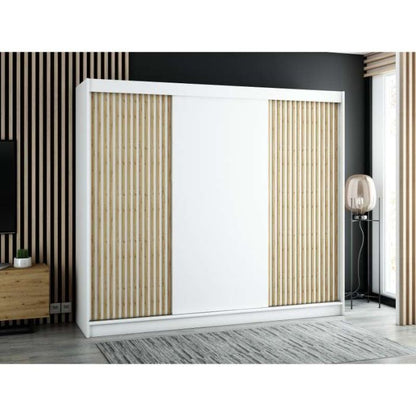 Gloucester 250cm Sliding Door Wardrobe Strips Design -  White, Black, Artisan Oak