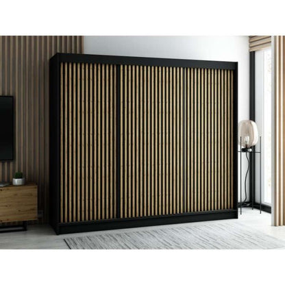 Gloucester I 250 Sliding 3 Door Wardrobe Strips Design - Artisan Oak