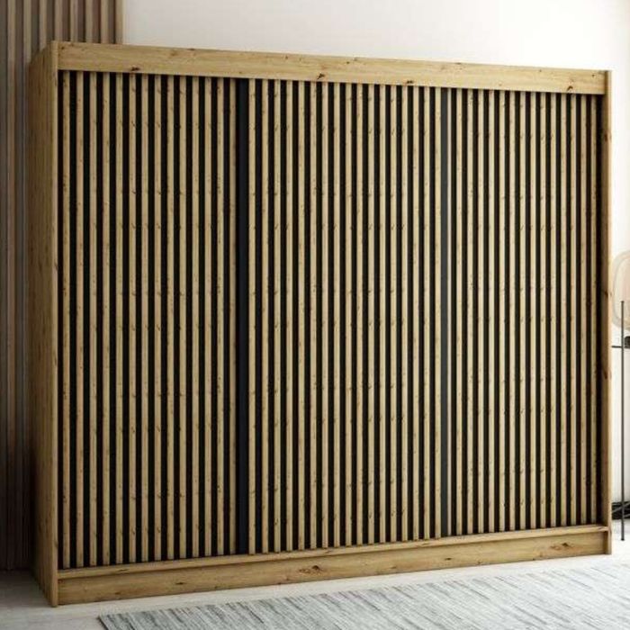 Gloucester I 250 Sliding 3 Door Wardrobe Strips Design - Artisan Oak