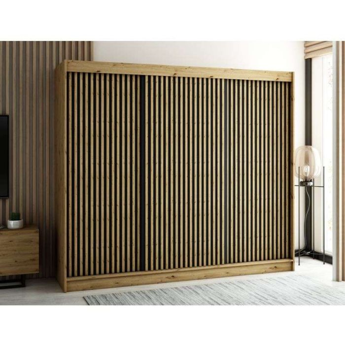 Gloucester I 250 Sliding 3 Door Wardrobe Strips Design - Artisan Oak