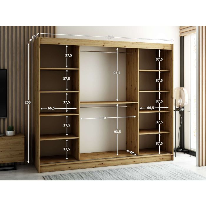Gloucester I 250 Sliding 3 Door Wardrobe Strips Design - Artisan Oak