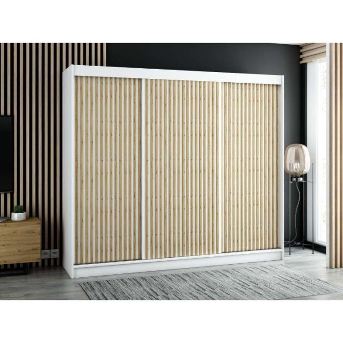 Gloucester I 250 Sliding 3 Door Wardrobe Strips Design - Artisan Oak