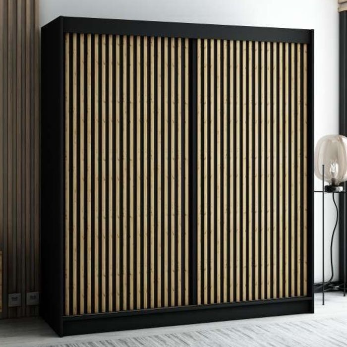 Gloucester I 200cm Sliding 2 Door Wardrobe Strips Design - Black