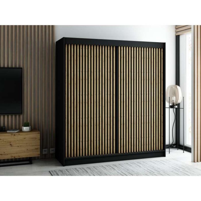 Gloucester I 200cm Sliding Door Wardrobe Strips Design - Artisan Oak