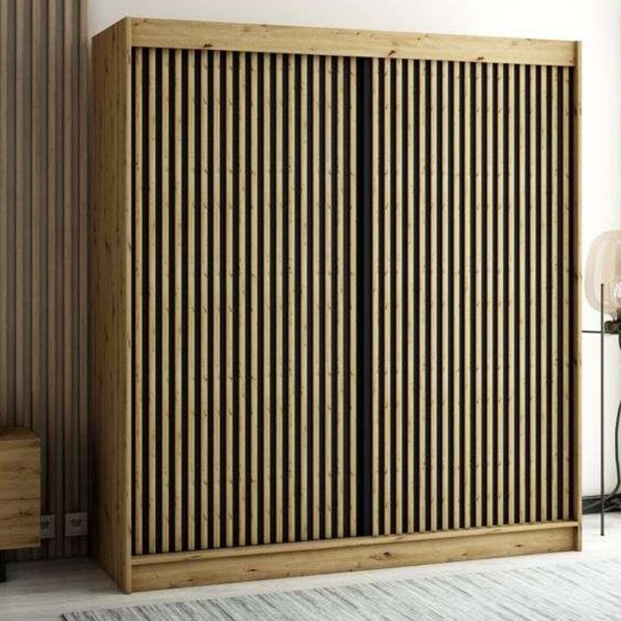 Gloucester I 200cm Sliding Door Wardrobe Strips Design - Artisan Oak