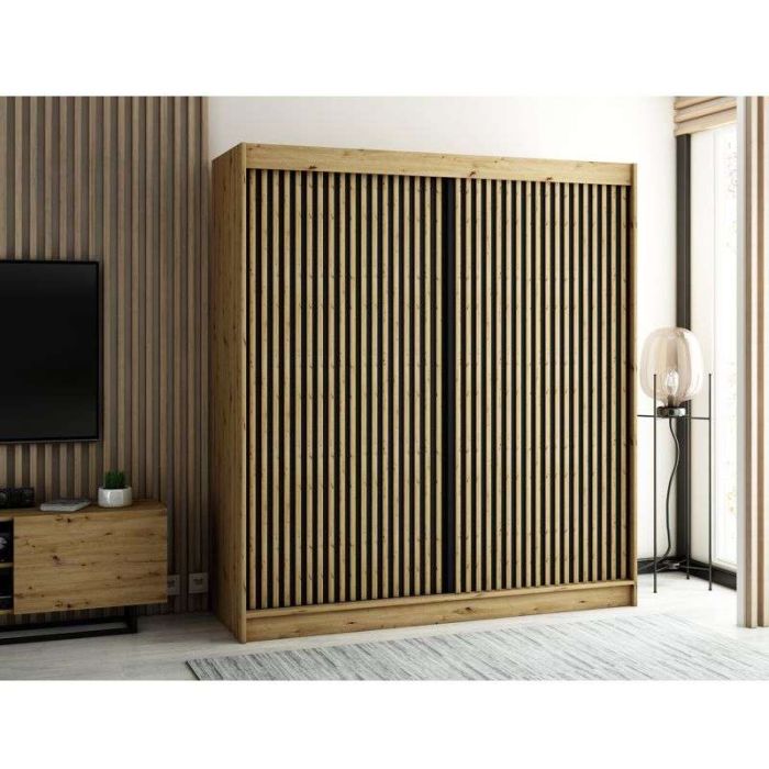 Gloucester I 200cm Sliding 2 Door Wardrobe Strips Design - White