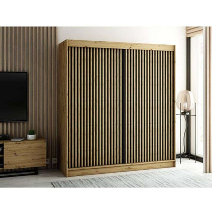 Gloucester I 200cm Sliding Door Wardrobe Strips Design - Artisan Oak