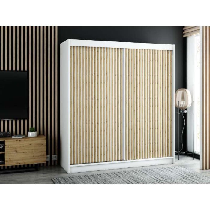 Gloucester I 200cm Sliding Door Wardrobe Strips Design - Artisan Oak