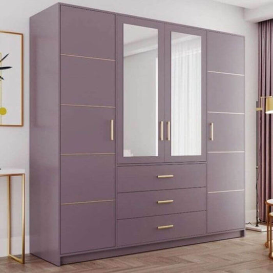Barnsley Plum Mirrored 4-Door Hinged Wardrobe with Drawers | Elegant Bedroom Storage | Furco